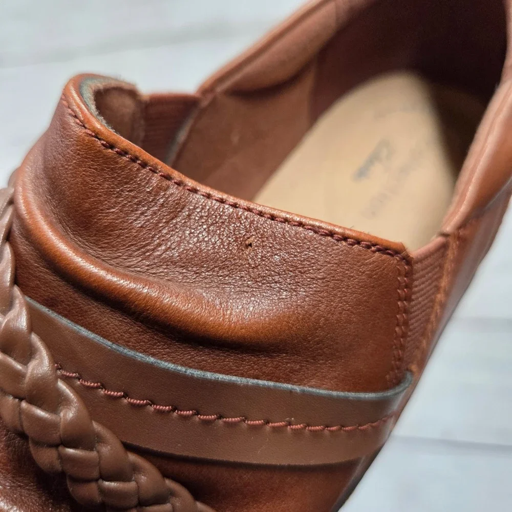 Clarks Collection Ultimate Comfort Loafers Women 7M Brown Leather Braided Ruched